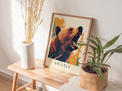 Grizzly Poster | Brown Bear Modern Wildlife Wall Art