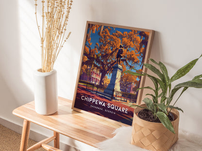Chippewa Square, Savannah, Georgia Poster | Historic Southern Charm Destination Print Wall Art — styled in a modern interior