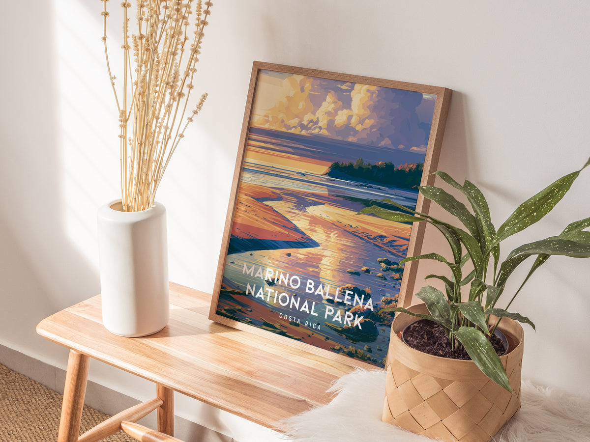 Marino Ballena National Park, Costa Rica Poster | Whale Tail Beach Tropical Wall Art — styled in a modern interior