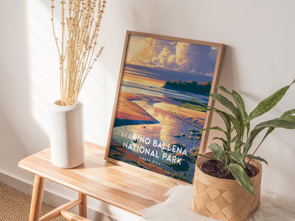 Marino Ballena National Park, Costa Rica Poster | Whale Tail Beach Tropical Wall Art — styled in a modern interior
