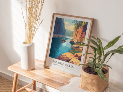 Ausable Chasm Matte Border Poster | Adirondacks, New York Destination Print — styled in a modern interior