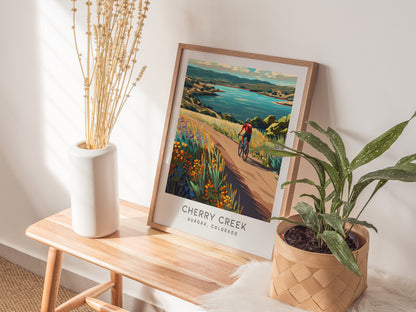Cherry Creek Matte Border Poster | Aurora, Colorado Destination Print Travel Wall Art — styled in a modern interior