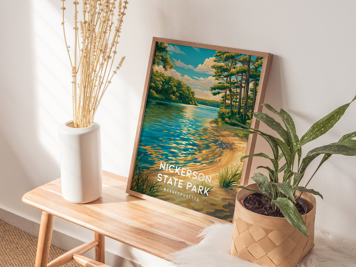 Nickerson State Park, Massachusetts Poster | Cape Cod Forest & Lake Wall Art — styled in a modern interior