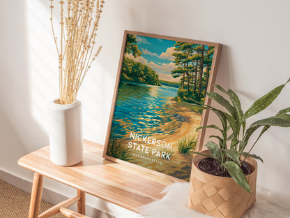 Nickerson State Park, Massachusetts Poster | Cape Cod Forest & Lake Wall Art — styled in a modern interior