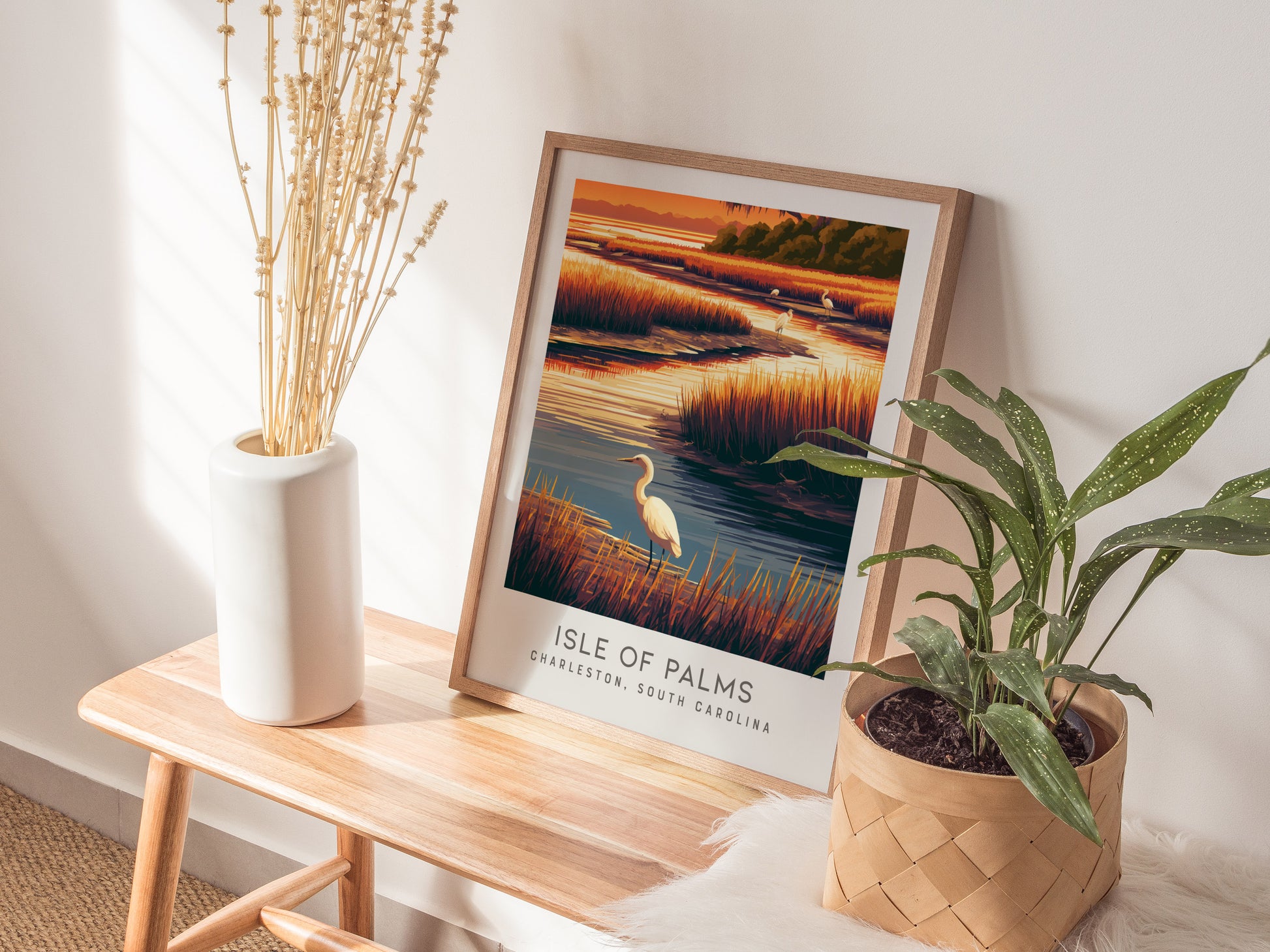 Isle of Palms Matte Border Poster | Charleston South Carolina Travel Wall Art — styled in a modern interior