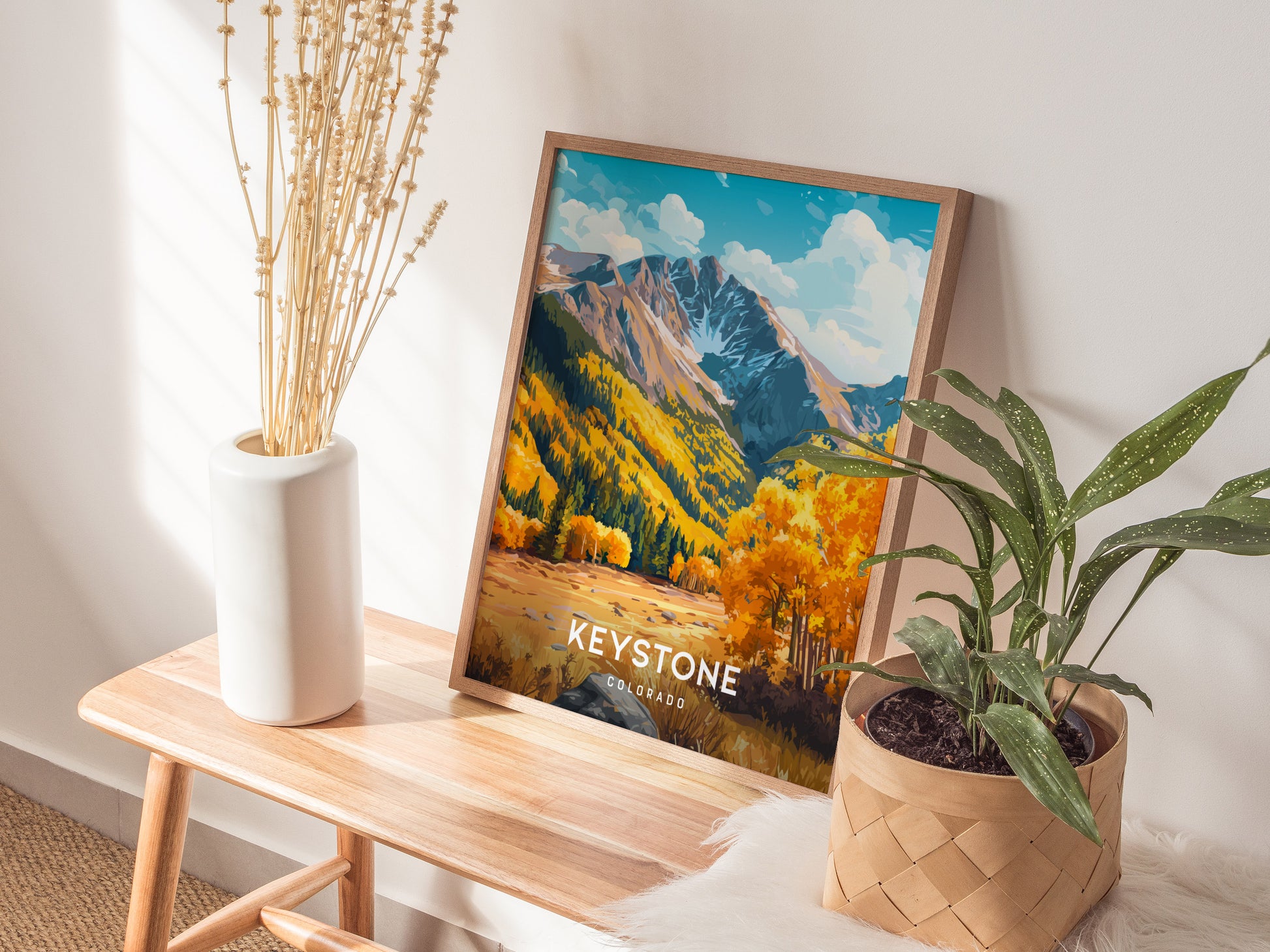 Keystone, Colorado Poster | Snow-Capped Peaks & Ski Village Wall Art — styled in a modern interior