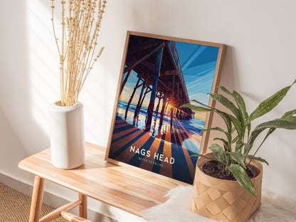 Nags Head Outer Banks Poster | Surfer Pier Wall Art Print