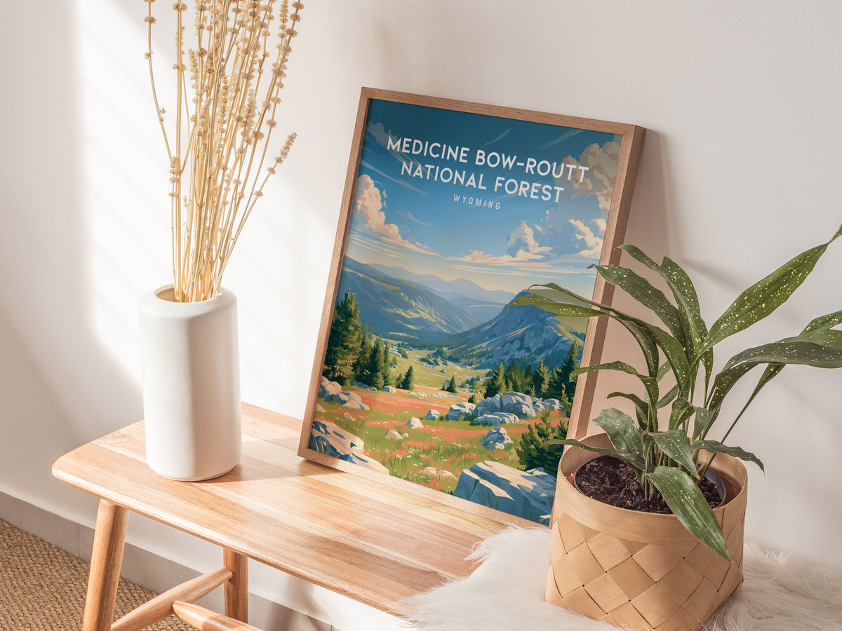 Medicine Bow-Routt National Forest, Wyoming Poster | Alpine Wilderness & Mountain Meadows Wall Art — styled in a modern inter