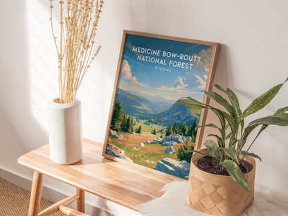 Medicine Bow-Routt National Forest, Wyoming Poster | Alpine Wilderness & Mountain Meadows Wall Art — styled in a modern inter