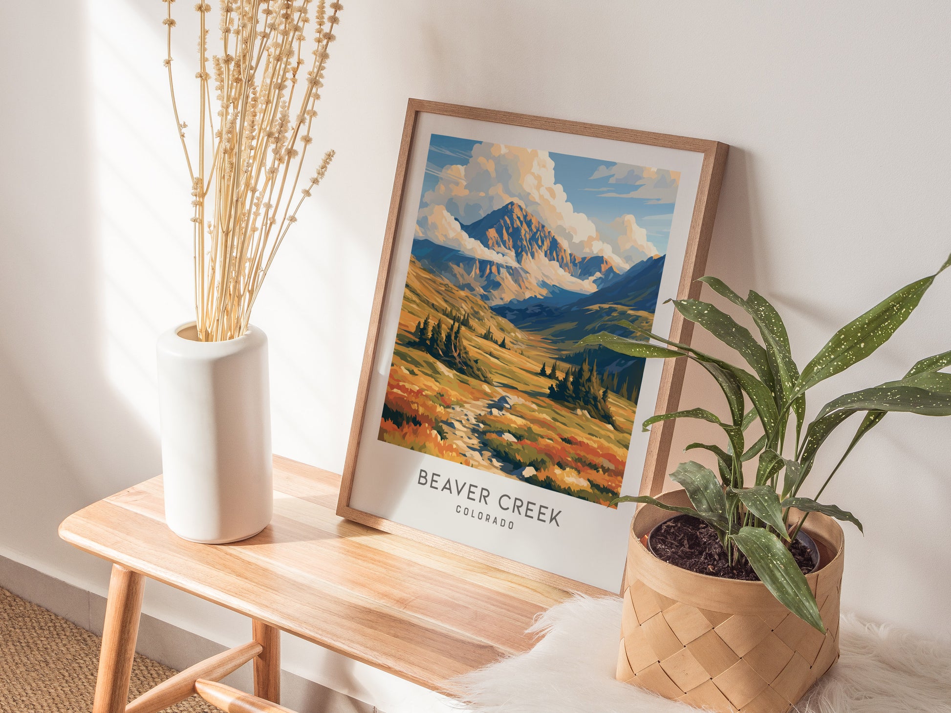 Beaver Creek Matte Border Poster | Colorado Framed or Unframed Travel Wall Art — styled in a modern interior