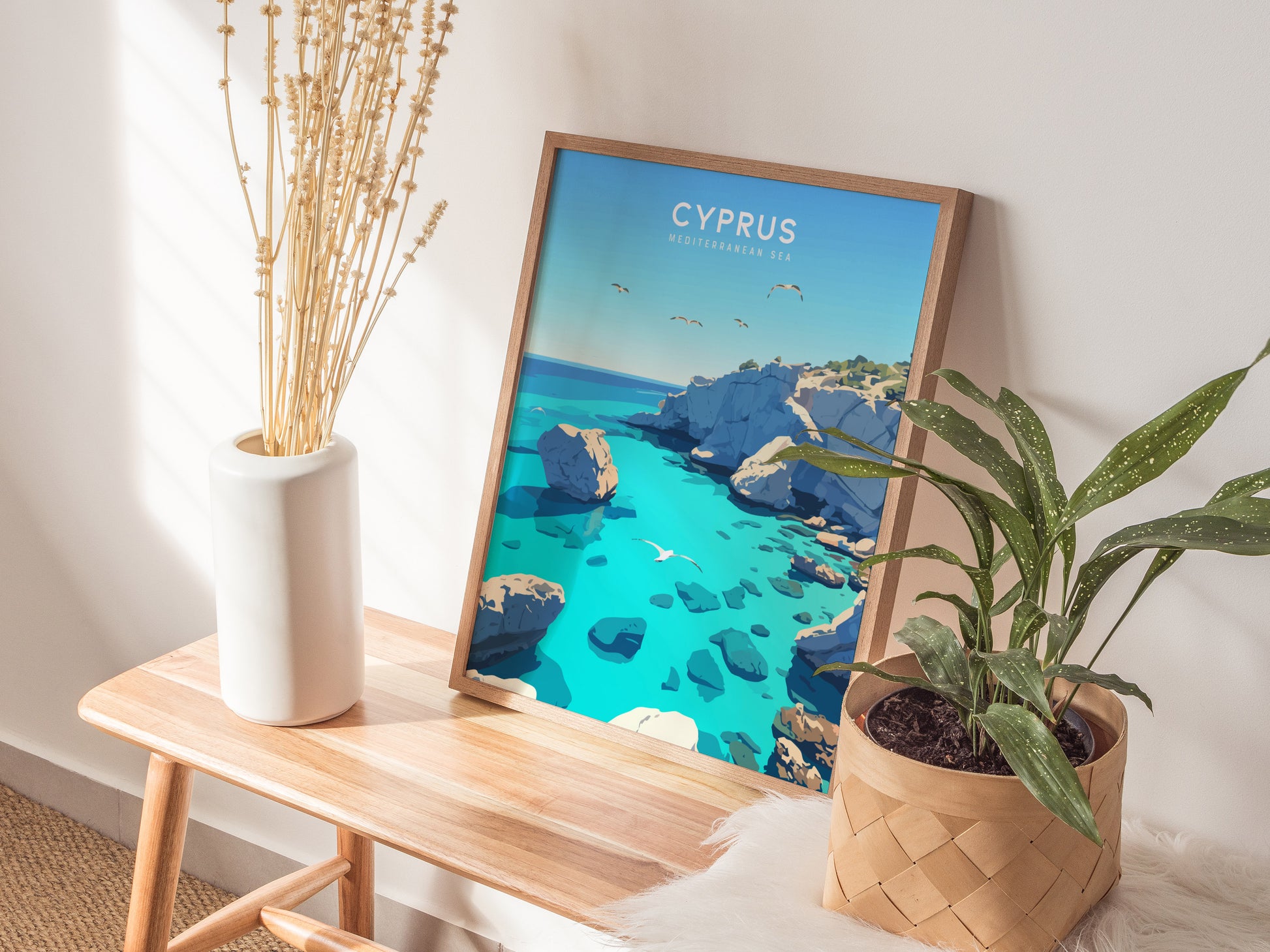 Cyprus Travel Poster | Coastal Mediterranean Wall Art | Framed or Unframed