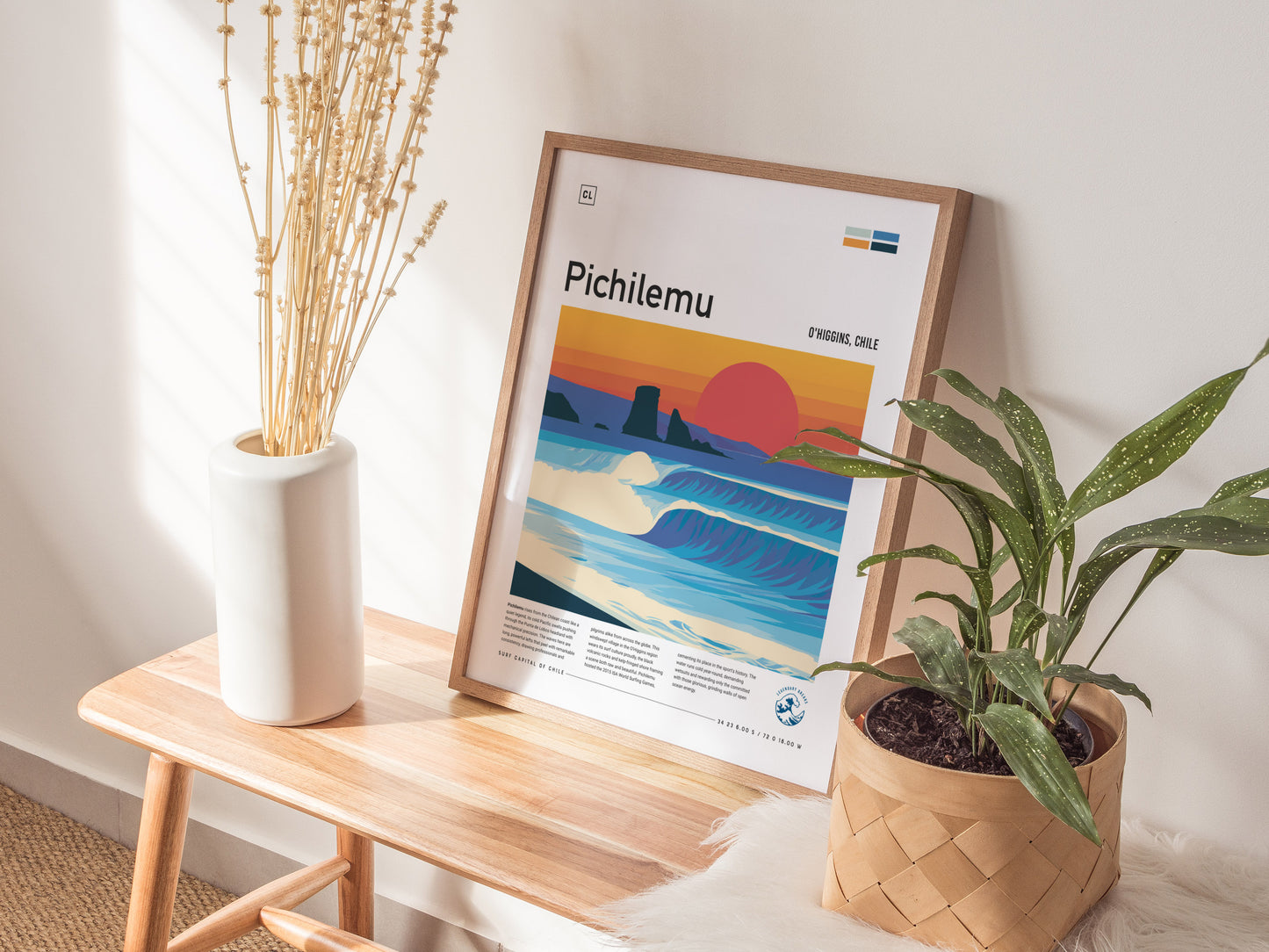 Pichilemu, Chile Poster | Pacific Surf & Coastal Cliffs Wall Art — styled in a modern interior