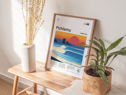 Pichilemu, Chile Poster | Pacific Surf & Coastal Cliffs Wall Art — styled in a modern interior