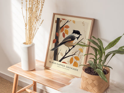 Black-Capped Chickadee Audubon Print | Modern Bird Lover Wall Art | Framed of Unframed