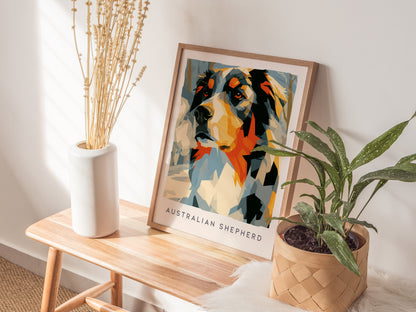 Australian Shepherd Poster | Loyal Companion Bold Portrait Wall Art — styled in a modern interior
