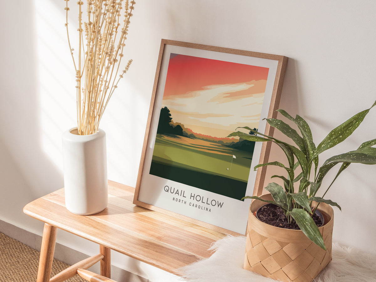 Quail Hollow Matte Border Poster | North Carolina Golf Course Print & Country Club Decor — styled in a modern interior