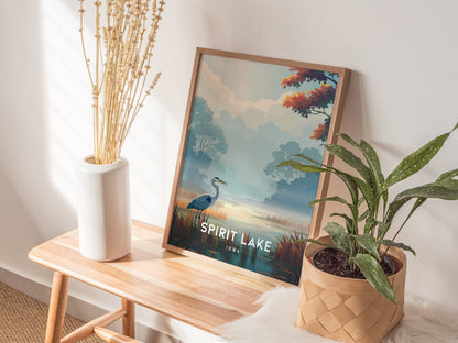 Spirit Lake, Iowa Poster | Lakeside Serenity Destination Print Wall Art — styled in a modern interior