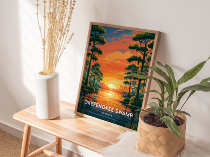 Okefenokee Swamp, Georgia Poster | Coastal Beach Decor Wetland Wildlife Wall Art — styled in a modern interior