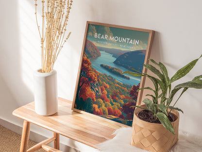 Bear Mountain, Hudson Valley, New York Poster | Scenic Hiking Trail Travel Wall Art — styled in a modern interior