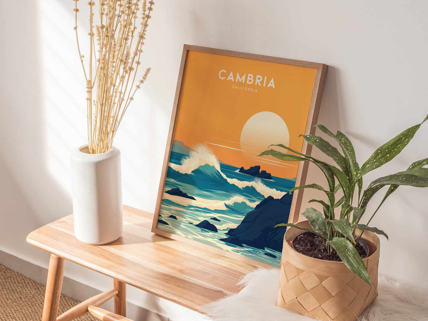 Cambria California Poster | Coastal Sunset Travel Print Wall Art | Framed or Unframed