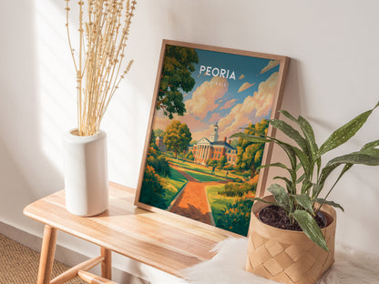 Peoria, Illinois Poster | River City Charm Framed or Unframed Wall Art — styled in a modern interior