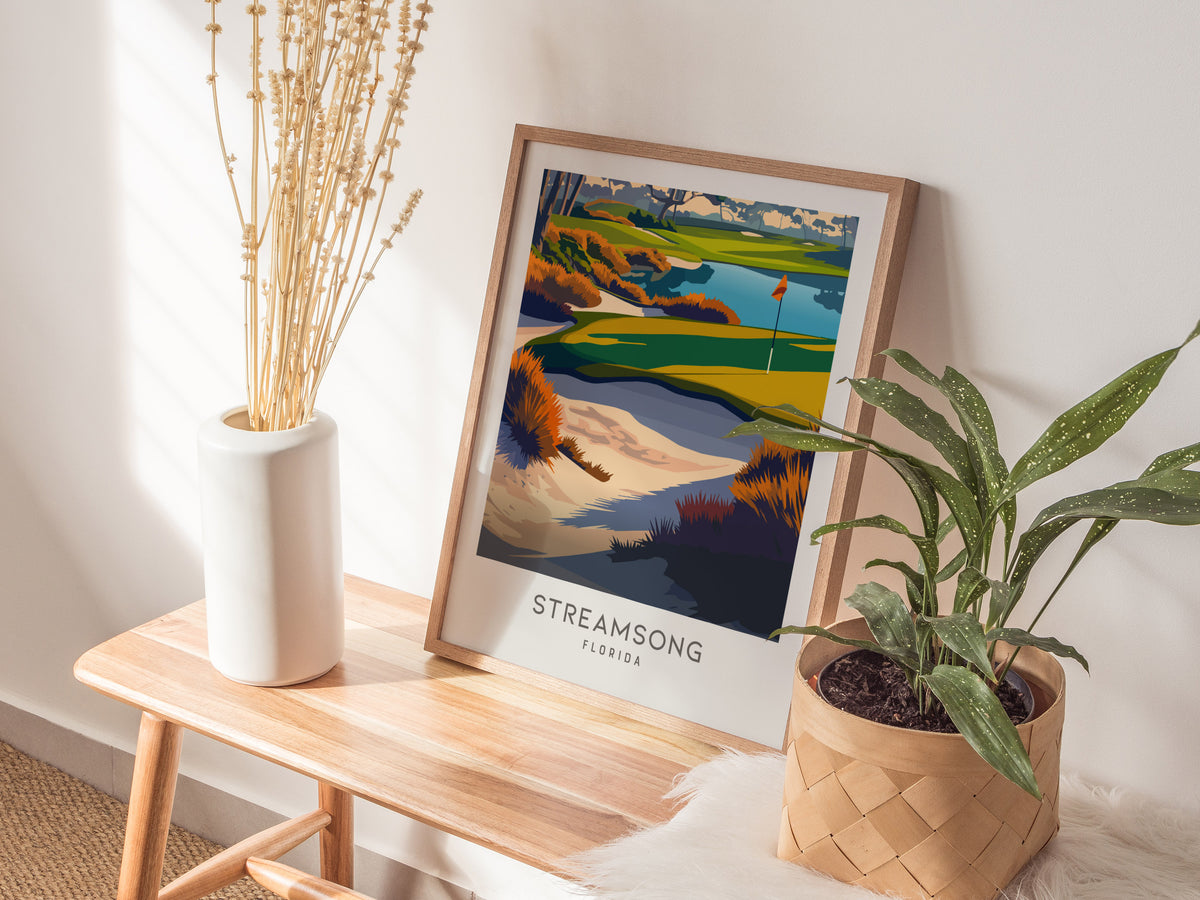 Streamsong Matte Border Poster | Florida Golf Course Print & Country Club Decor — styled in a modern interior