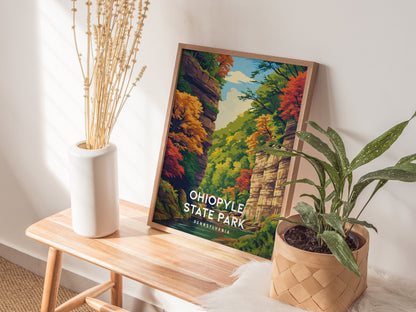 Ohiopyle State Park, Pennsylvania Poster | Waterfall & Wilderness Adventure Wall Art — styled in a modern interior