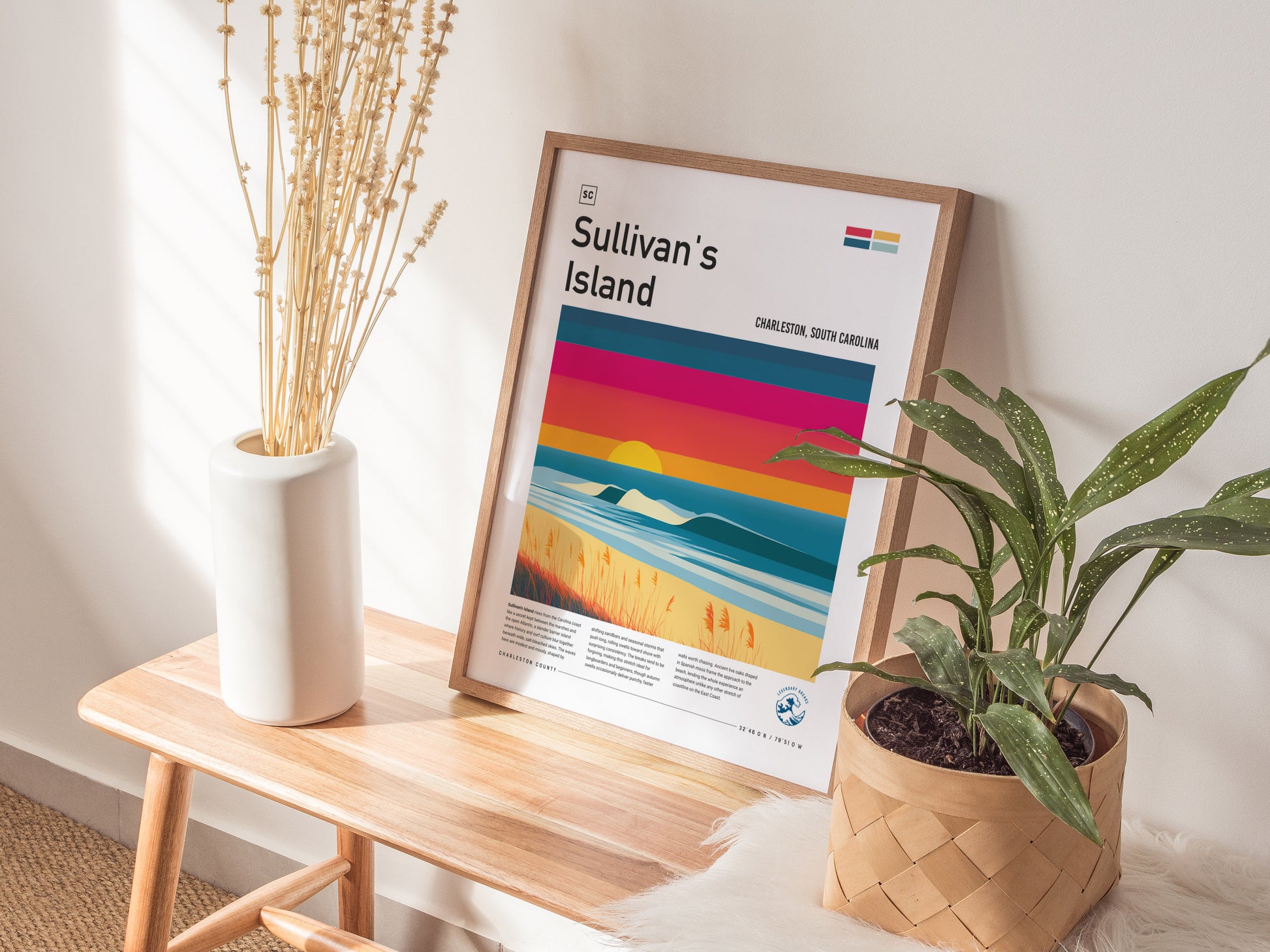 Sullivan's Island, Charleston, South Carolina Poster | Surf Wall Art & Beach House Decor — styled in a modern interior