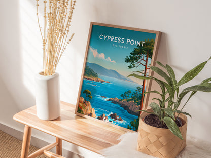 Cypress Point, California Poster | Coastal Beach Decor Travel Gift Wall Art — styled in a modern interior