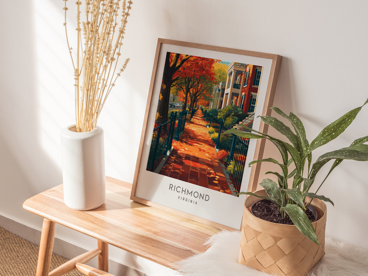 Richmond Matte Border Poster | Virginia Destination Print Travel Wall Art — styled in a modern interior