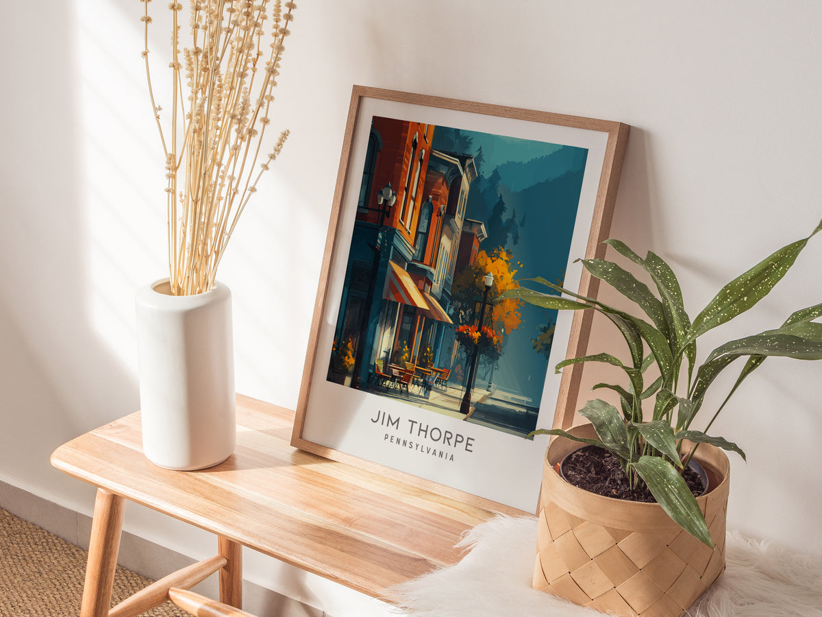 Jim Thorpe Matte Border Poster | Pennsylvania Destination Print Travel Wall Art — styled in a modern interior