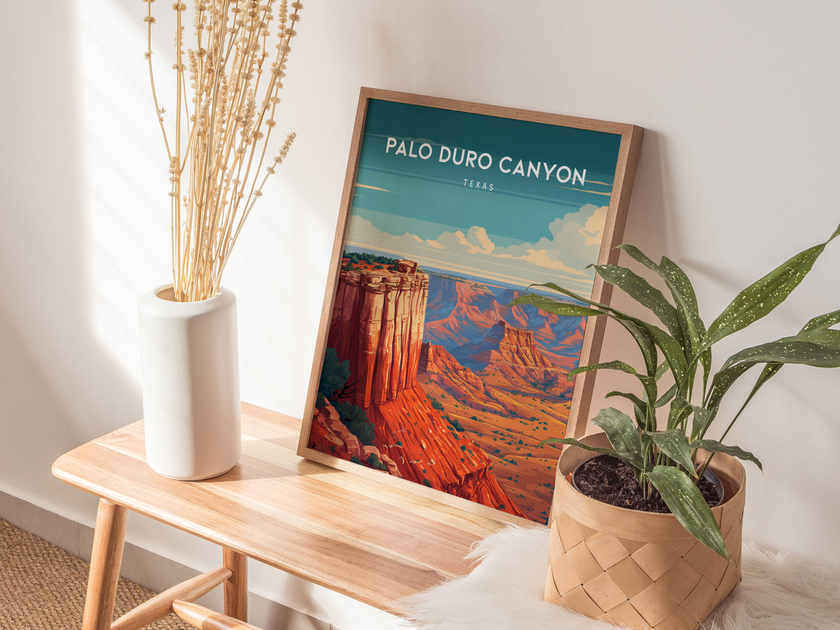 Palo Duro Canyon, Texas Poster | Red Rock Desert Destination Print Wall Art — styled in a modern interior