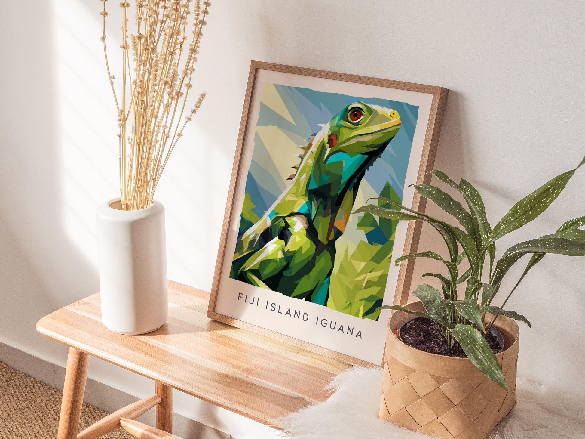 Fiji Island Iguana Poster | Tropical Reptile Paradise Wildlife Wall Art — styled in a modern interior