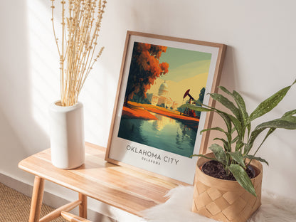 Oklahoma City Matte Border Poster | Oklahoma Destination Print Travel Wall Art — styled in a modern interior