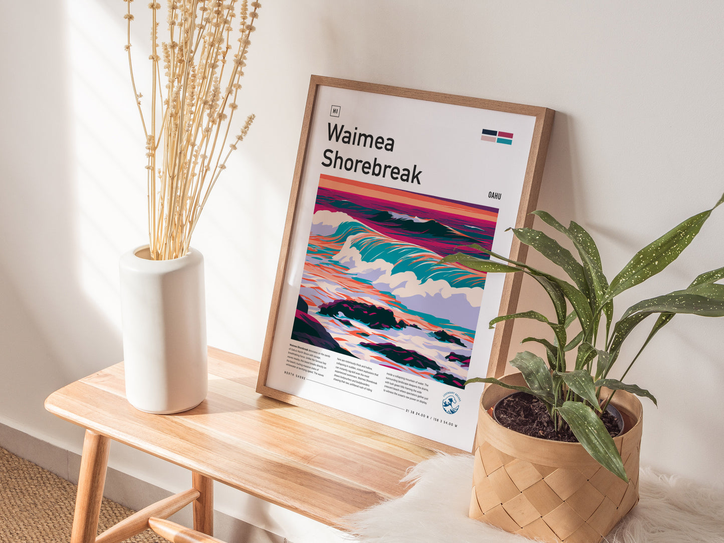 Waimea Shorebreak, Hawaii Poster | Thundering Waves North Shore Wall Art — styled in a modern interior