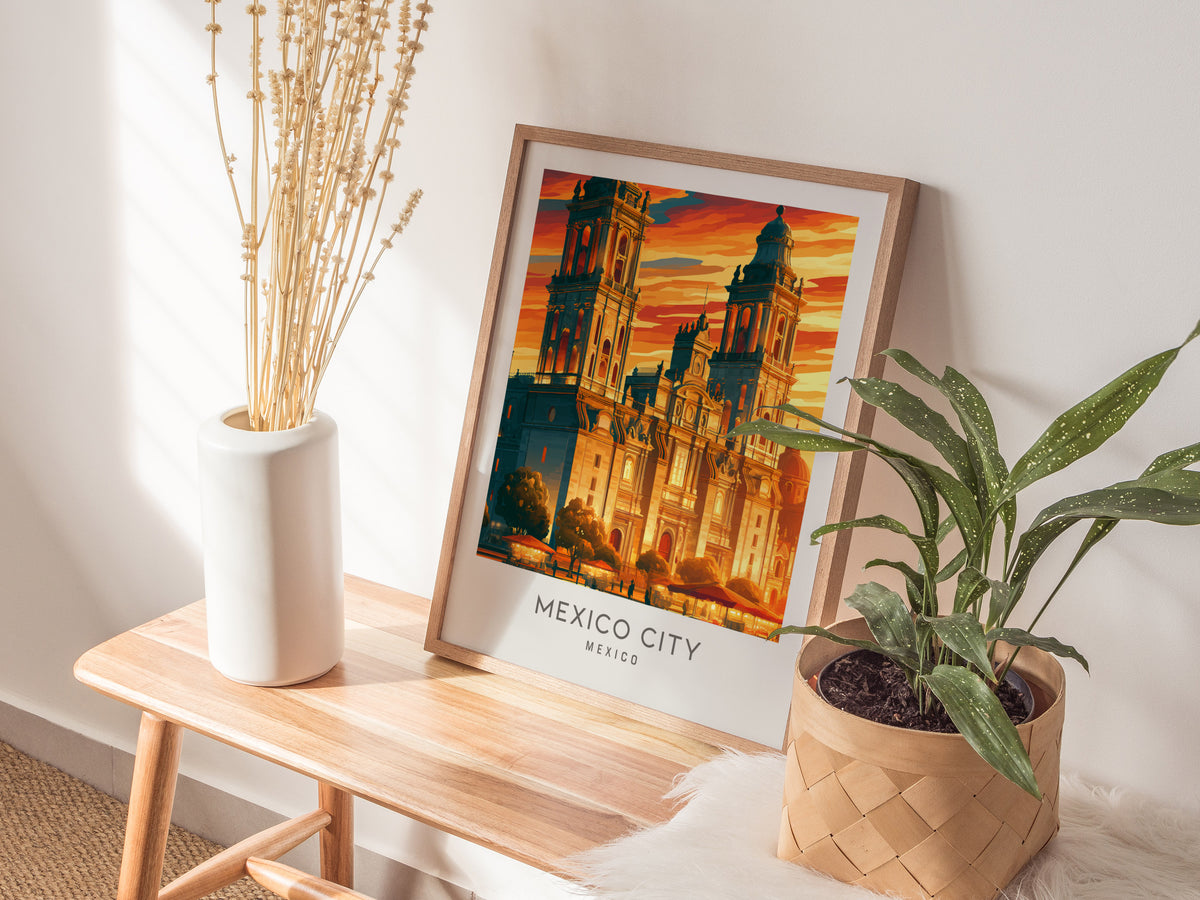 Mexico City Matte Border Poster | Mexico Destination Print Travel Wall Art — styled in a modern interior