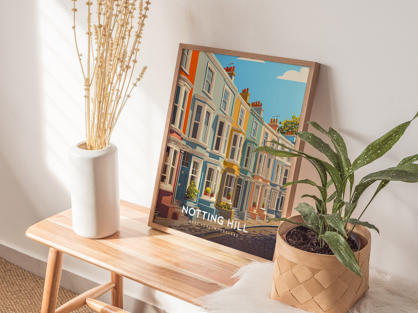 Notting Hill London Poster | Pastel Townhouses Portobello Road Wall Art Print