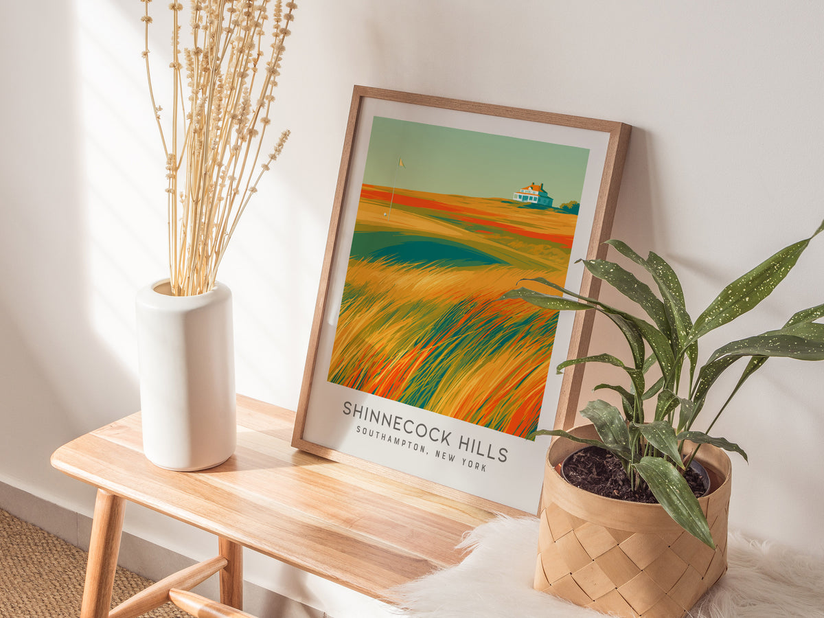 Shinnecock Hills Matte Border Poster | Southampton, New York Golf Wall Art & Country Club Decor — styled in a modern interior