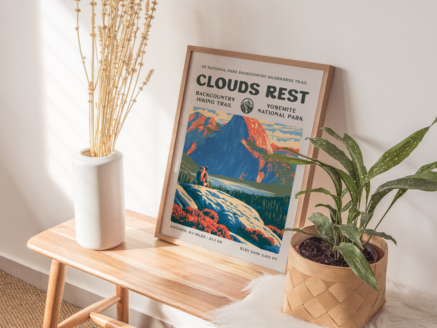 Clouds Rest, Yosemite Poster | Hiker Gift | Above the Granite Horizon Wall Art — styled in a modern interior
