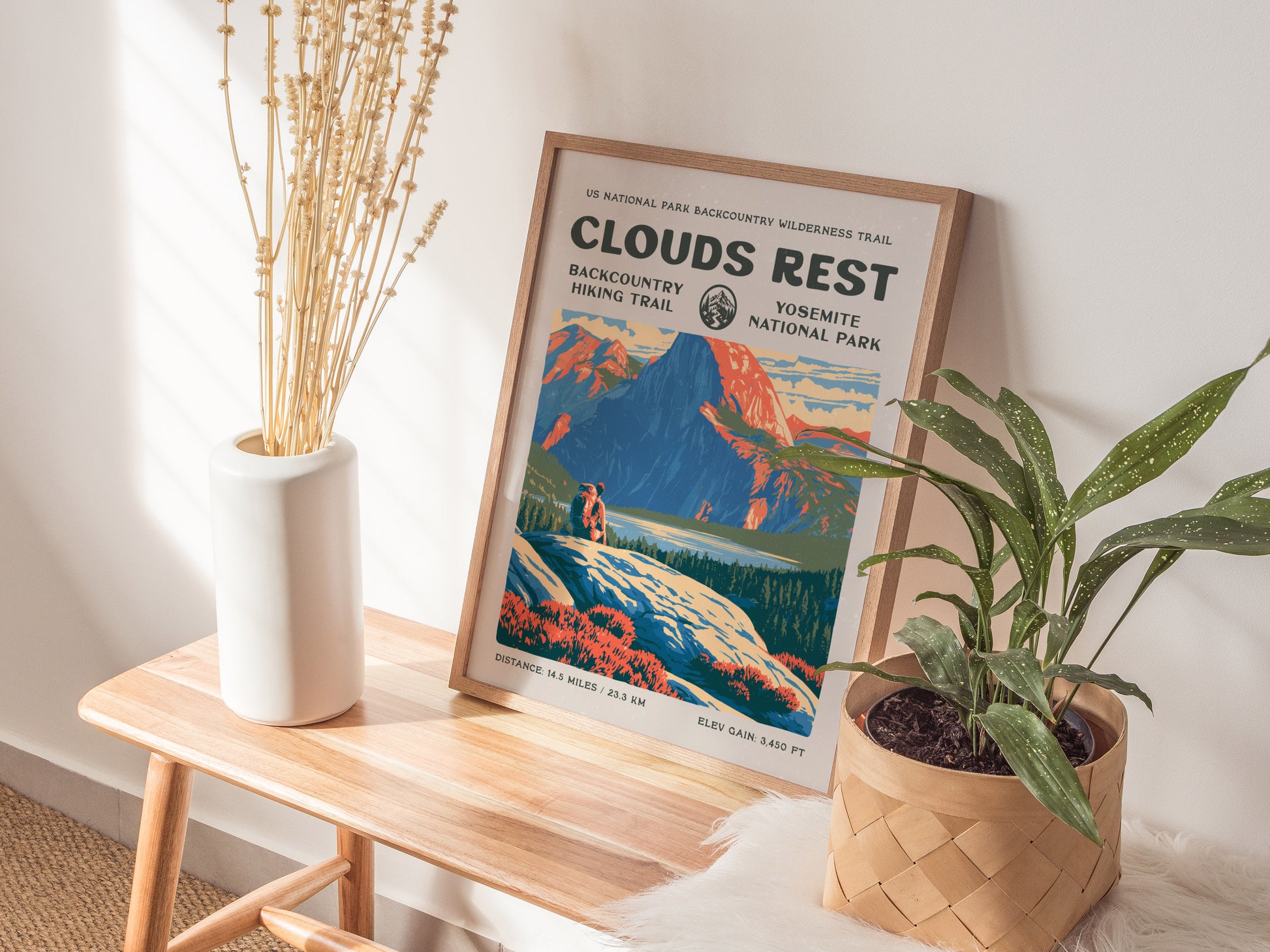 Clouds Rest, Yosemite Poster | Hiker Gift | Above the Granite Horizon Wall Art — styled in a modern interior