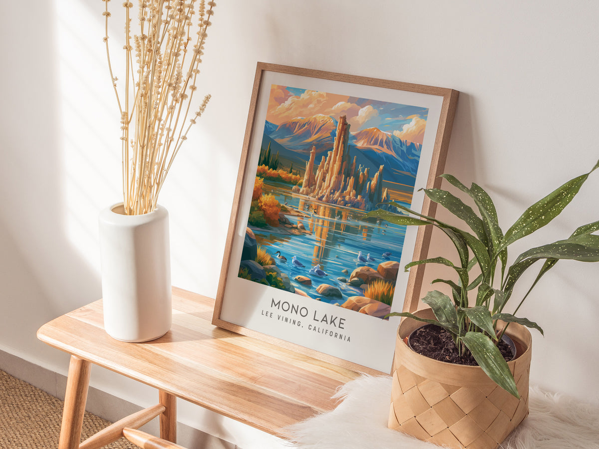 Mono Lake Matte Border Poster | Lee Vining, California Travel Wall Art — styled in a modern interior