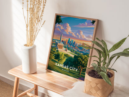 Kansas City, Missouri Poster | BBQ Jazz & Fountains Destination Print Wall Art — styled in a modern interior