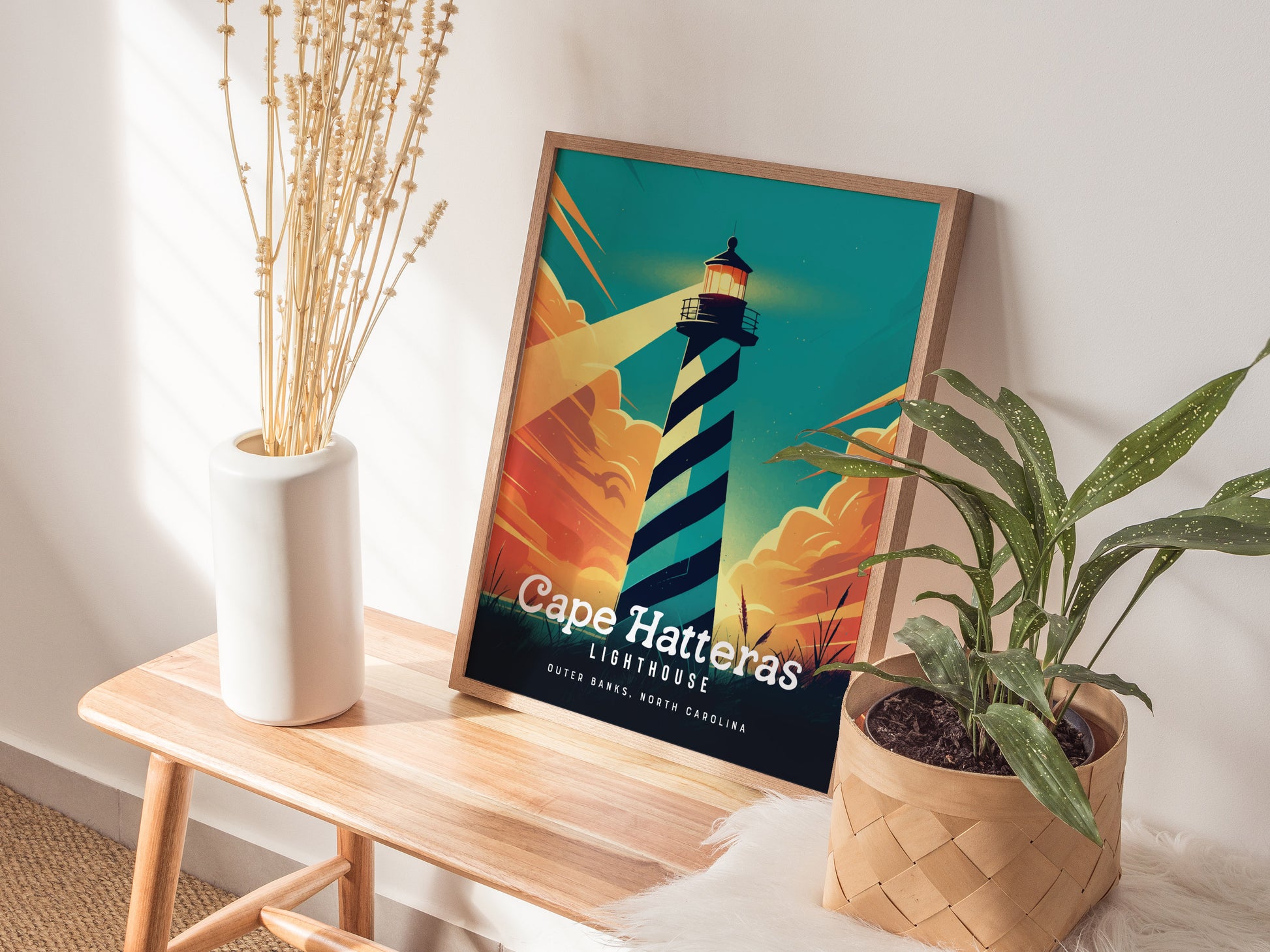 Cape Hatteras Lighthouse Poster | Outer Banks Coastal Beach Wall Art | Framed or Unframed