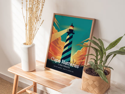 Cape Hatteras Lighthouse Poster | Outer Banks Coastal Beach Wall Art | Framed or Unframed