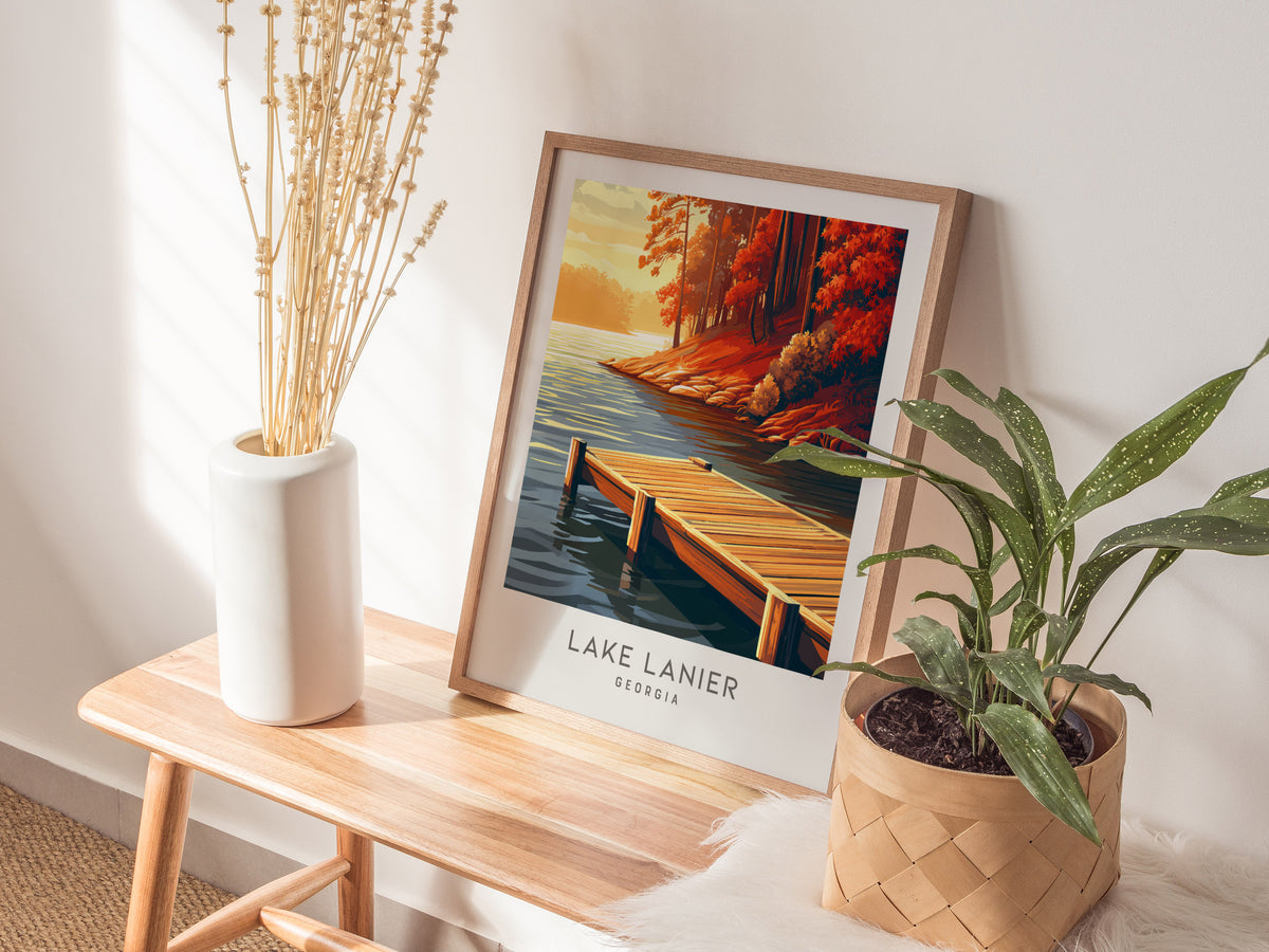 Lake Lanier Matte Border Poster | Georgia Destination Print Travel Wall Art — styled in a modern interior