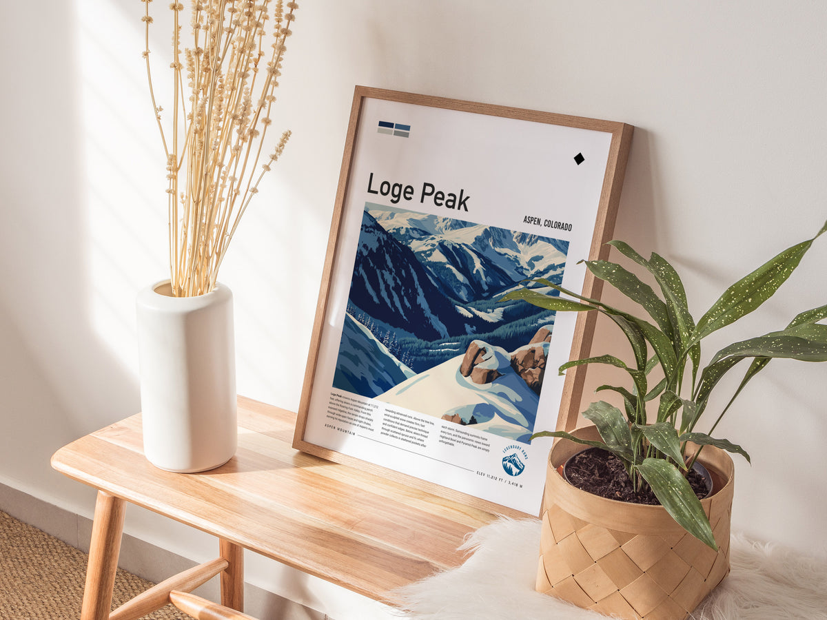 Loge Peak, Aspen, Colorado Poster | Alpine Print Ski Lodge Decor Wall Art — styled in a modern interior