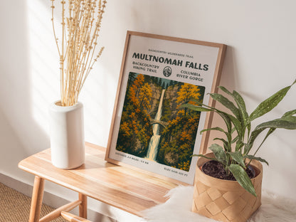 Multnomah Falls Poster | Oregon Waterfall Wall Art Print — styled in a modern interior