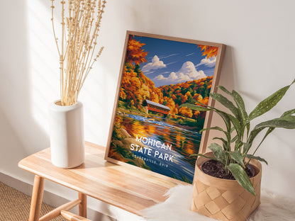 Mohican State Park, Loudonville, Ohio Poster | Wilderness River & Forest Travel Wall Art — styled in a modern interior