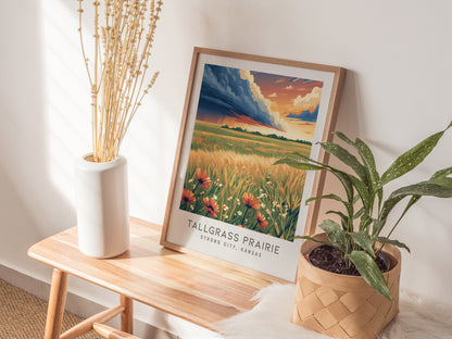 Tallgrass Prairie Matte Border Poster | Strong City, Kansas Destination Print — styled in a modern interior