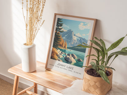 Jenny Lake Matte Border Poster | Grand Teton National Park, Wyoming Travel Wall Art — styled in a modern interior